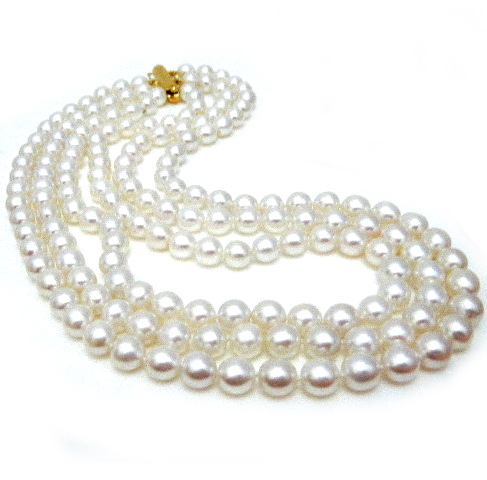 White HMQ Triple Strand Pearl Necklace